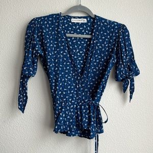 Faithfull The Brand Blue Wrap Top